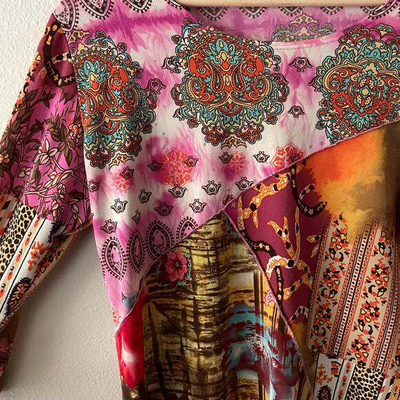 y2k vintage 00's pink paisley printed fairy boho top | size L - Picture 7 of 10